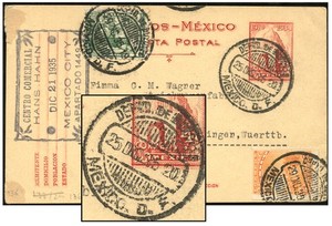 MEXICO 4¢ PSC + 7¢  DEC 1935 DF - GERMANY  BAM PC133