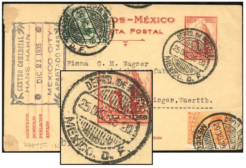 MEXICO 4¢ PSC + 7¢  DEC 1935 DF - GERMANY  BAM PC133