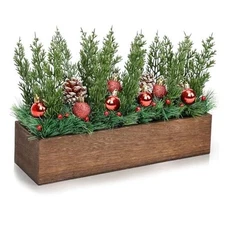 Xmas Flowers Table Centerpiece, Farmhouse Arrangement Artificial Green Pine Red