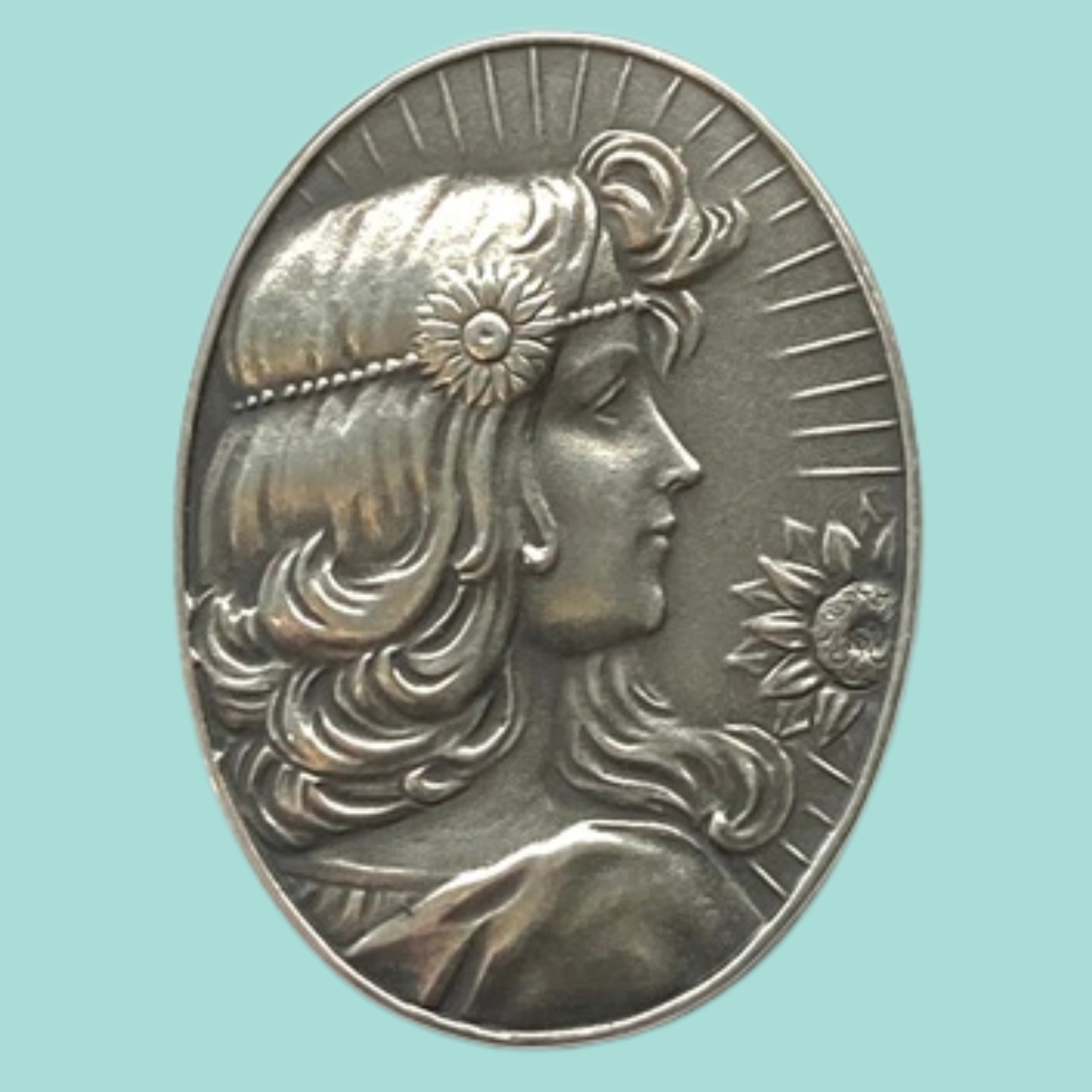 Beautiful White Metal Art Nouveau Lovely Lady Representing Summer