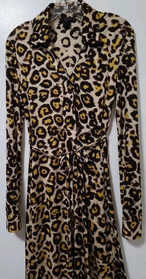 Pink Tartan Shirt Dress Womens Sz Small Leopard Print Silk Stretch Jersey Midi - Image 2 of 4