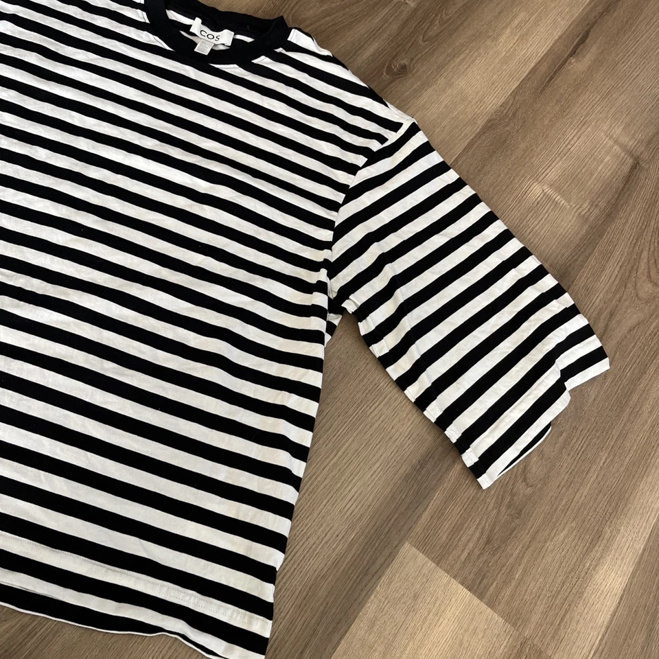 Camisa COS Mujer Pequeña Negra Blanca Rayas Manga 3/4 Pullover Foto 3 de 4