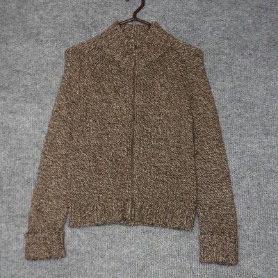 Monsoon Full Zip Wool Blend Sweater Womens S Brown Marled Chunky Knit Cardigan