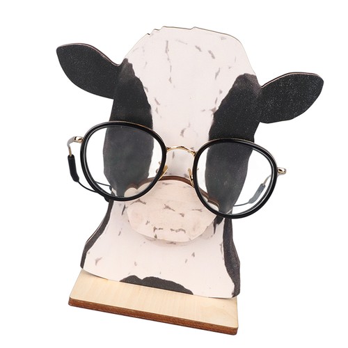Cow Head Wearing Glasses Statues Wooden Decorative Cow Eyeglasses Display Sta UK - Picture 23 of 24