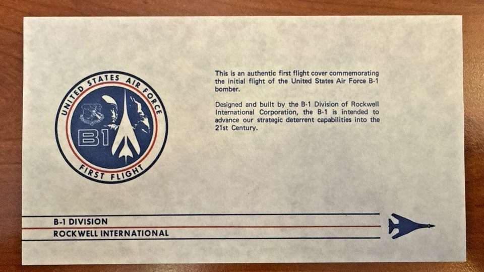 B-1A First Flight Cover 1975 Edwards AFB Signed Charles C. Bock Jr + 2 Rockwell - Image 2 of 4