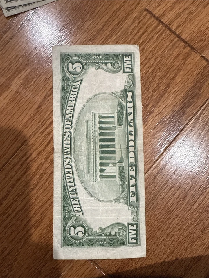 1928F $5 MISALIGNED CUTTING ERROR UNITED STATES NOTE! Rare - Image 2 of 2