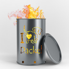 Bidone fuoco I love bassotto | regalo per amanti degli animali | decorazione giardino esterno 