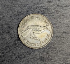 New Zealand Silver Sixpence 1936 50% Silver George V