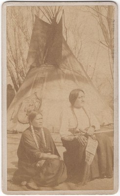 CDV Photograph of Sitting Bull & His Wife at Their Tepee at Fort Randall in 1882