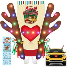 Rudolph Car Decoration with LED Lights, Car Antlers for Christmas with Window...