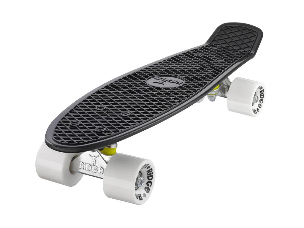 Ridge Retro Mini Cruiser Board 22" Skateboard BLACK Deck WHI
