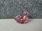 Fenton rose-pink glass rooster with hand-painted flowers, signed by A. Deem RARE