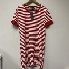 Tommy Hilfiger Women’s Large L Red White Striped T-Shirt Dress Short Sleeved New