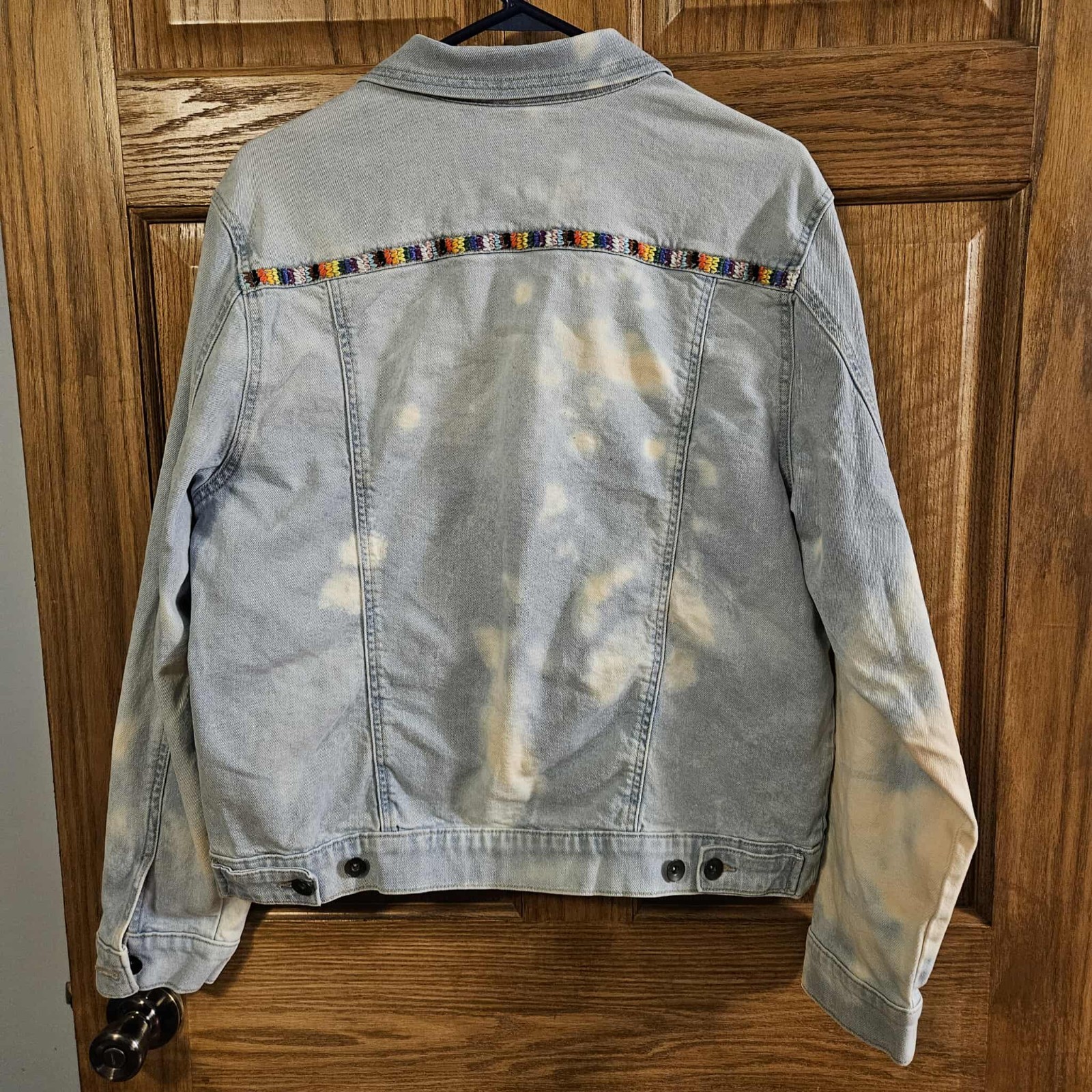 Medium Boho Rainbow Bleached Jean Jacket - Custom - image 2