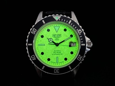Heuer 1000 Night Diver 980.113L Full Luminous Dial Men's Watch Working Condition