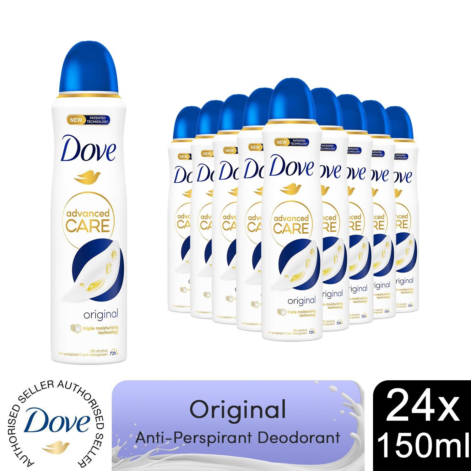 24x Dove Anti-Perspirant Advanced Care Original 72H Deodorant for Women, 150ml