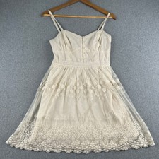 American Eagle Dress Womens S Cream Lace Overlay Fit & Flare Boho Mini