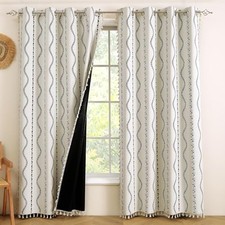 100 Boho Blackout Curtains Floral 52"W x 84"L Pack of 2 Boho Black on Cream