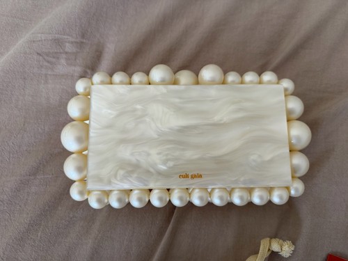 Cult Gaia Eos Box Clutch Pearl Ivory Acrylic Beaded Evening Bag MSRP $398