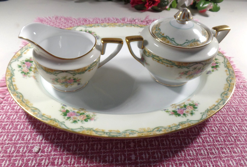 Noritake Arvana Three Piece Assortment Set of Creamer & Sugar Bowl w 13" Platter
