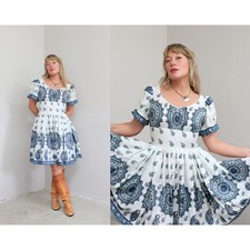 1970's Vintage Paisley Western Square Line Dance Twirl Dress Women's XXS XS