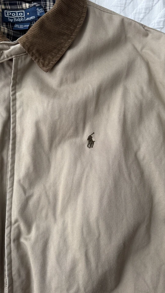 Chaqueta Polo Ralph Lauren Para Hombre XXL Tostado Caqui Forrada a Cuadros Cuello Pana De Colección Foto 3 de 4