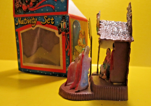 Vintage Shiny Brite Miniature Plastic Christmas Nativity Set Hong Kong Original - Afbeelding 11 van 11