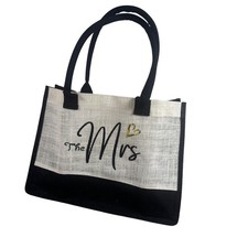 BeeGreen Burlap Tote Bag The Mrs Gold Heart Wedding Bridal Shower Gift