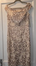 Eliza J Off The Shoulder Rose Gold Pink Cocktail Dress. Sequins And Lace. 8
