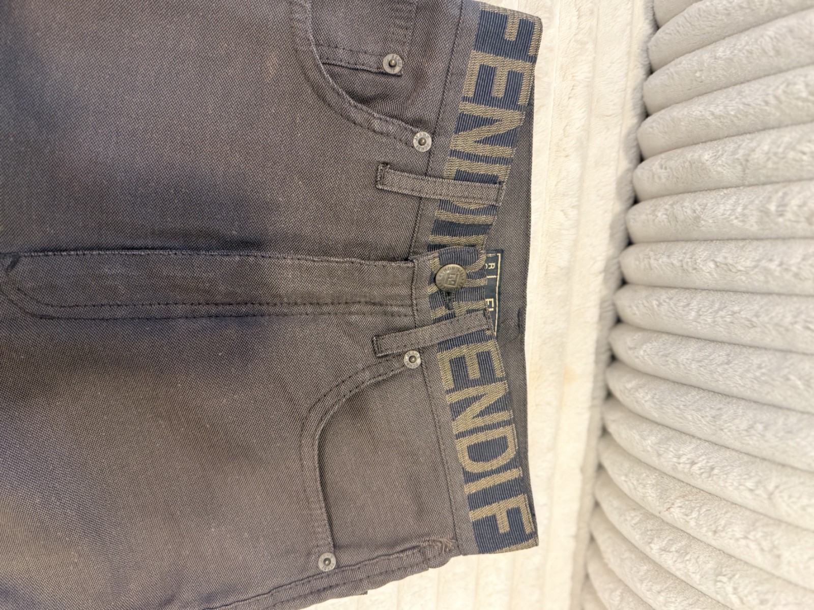 vintage fendi roma 90s y2k brown beige pants with logo panel 25" thumbnail 2