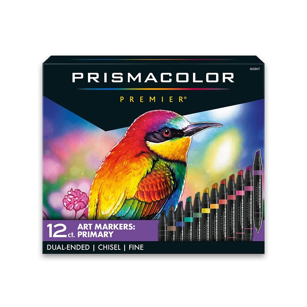 Premier Double-Ended Art Markers, Fine and Chisel Tip, 12 Pack