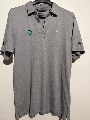 TravisMathew Men's Gray Solid Polo Shirt Collared Logo Size L. F6005