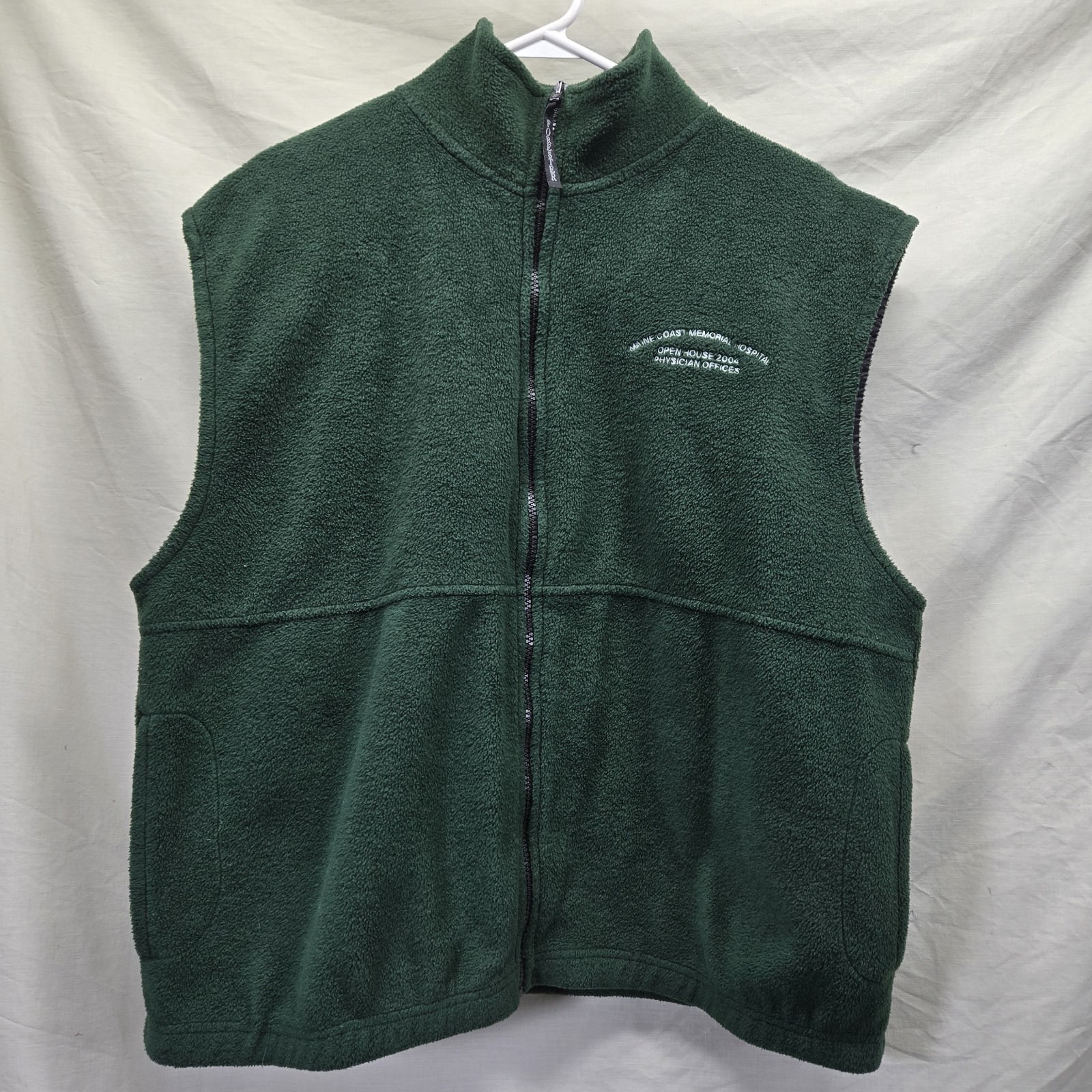 Forester Dark Green Fleece Vest Full-Zip Men's Large Mock Neck Outdoors Pockets