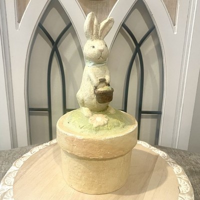 Vintage Easter Bunny Rabbit with Basket Paper Mache Candy Box Container Gift Box