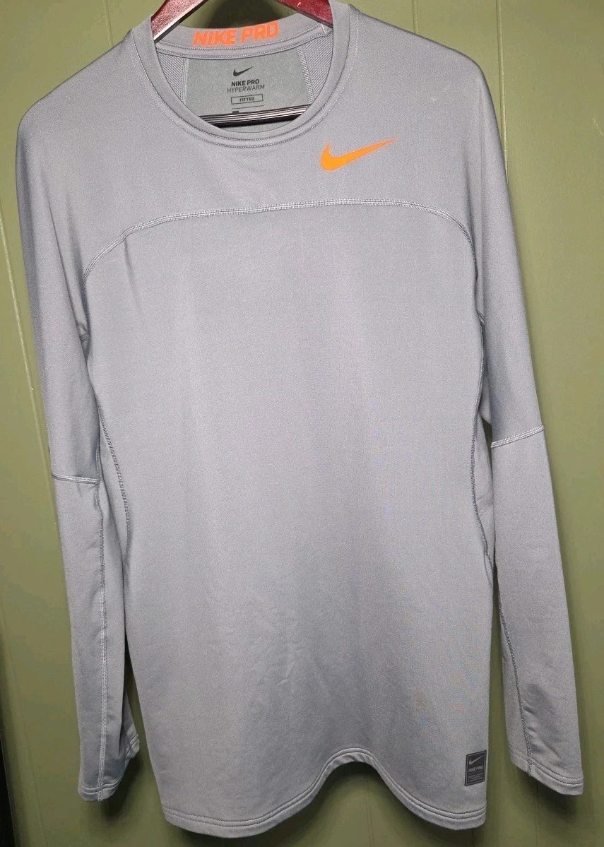 NIKE PRO FITTED MENS LONG SLEEVE SHIRT GREY Hyperwarm SIZE XL