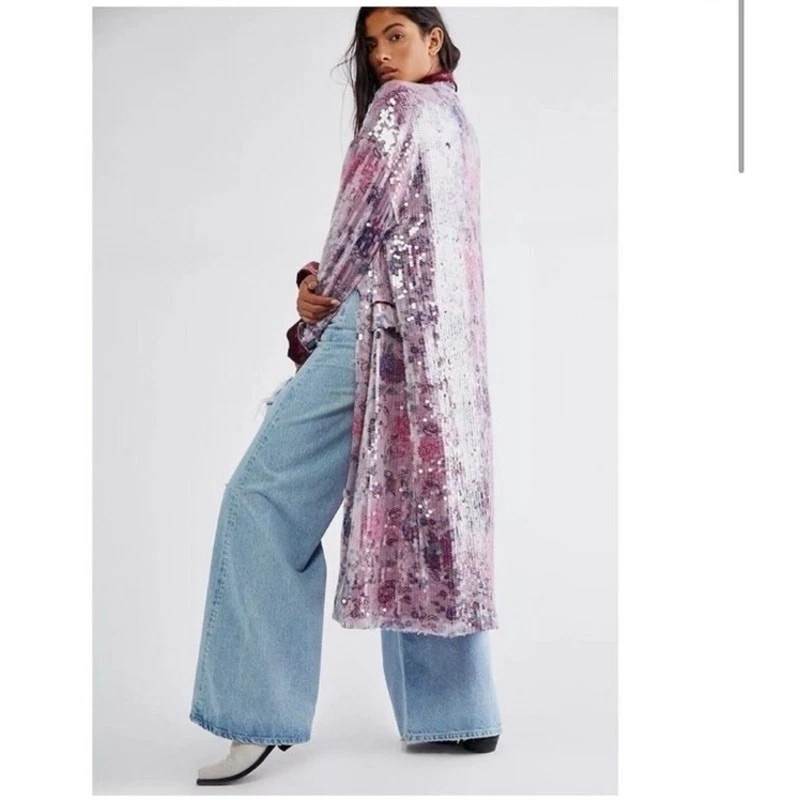 FREE PEOPLE Kealey блестки кардиган куртка бархат цветочный розовый размер XS - Изображение 2 из 4