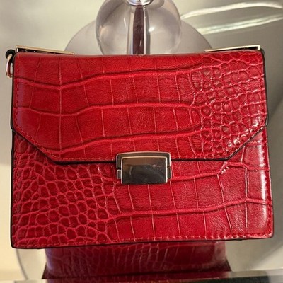 Zara Red Faux Crocodile Embossed Crossbody Clutch Mini Bag