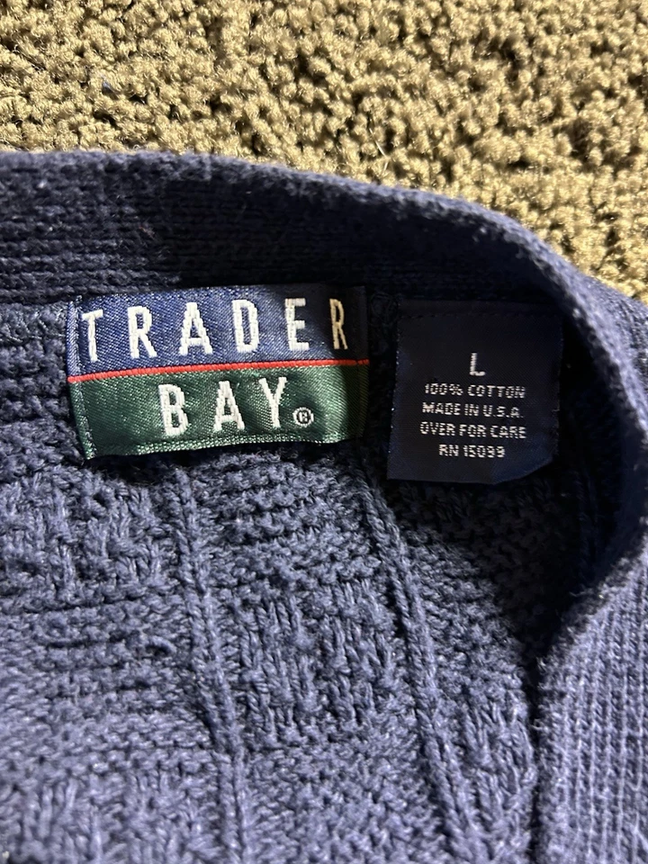 Cárdigan Suéter Trader Bay Hombre Grande Azul Marino Tejido Pesado Abuelo Botón Grueso Foto 3 de 4