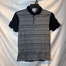 Calvin Klein Mens Polo Short Sleeve Black and White Striped Sz Medium