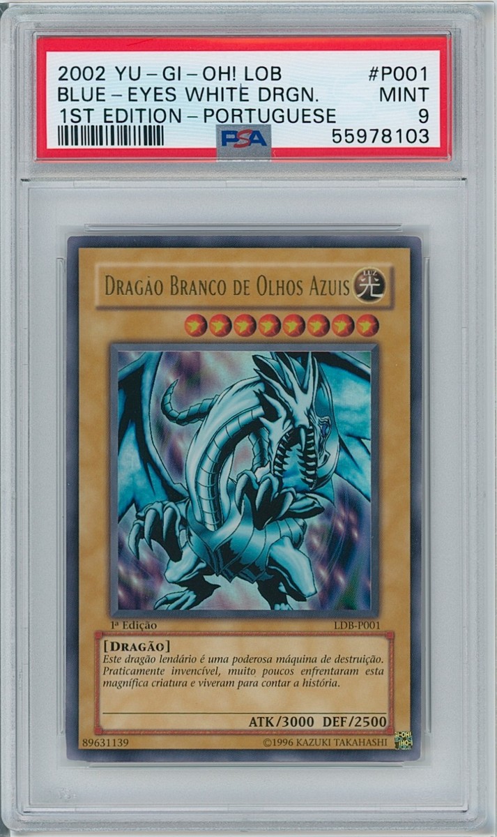 PSA 9 Blue-Eyes White Dragon LDB-P001 1st Edition Portuguese (LOB