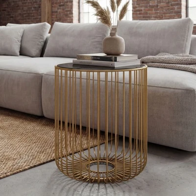 Table d'appoint 40cm Table basse Métal Verre Table de salon Ronde Or Moderne - Photo 1/4
