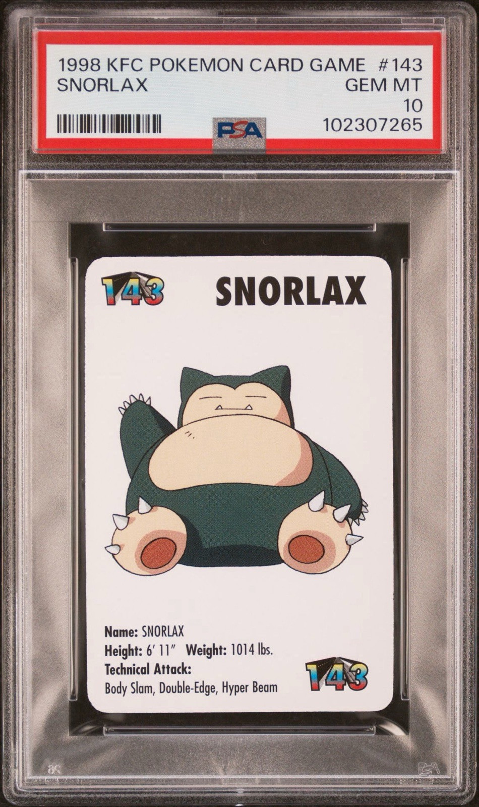 Snorlax #143 Pokemon Trading Card Game Mini KFC 1998 Snorlax #143 Pokemon Trading Card Game Mini KFC 1998