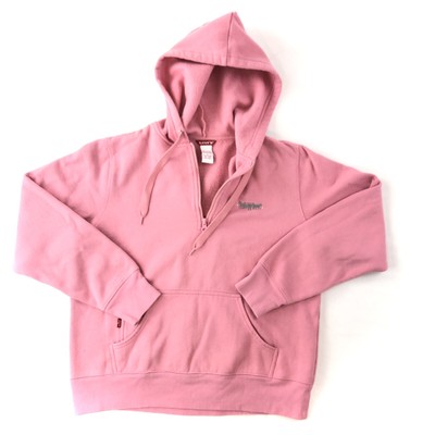 Levis 1/4 Zip Hoodie Sweatshirt Womens Large Pink Embroidered Logo Pullover | eBay