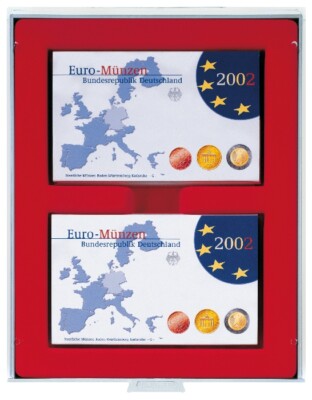 Lindner-2408-Münzboxen-Sammelboxen-Rot- currency coin sets Pf 24x DM KMS St
