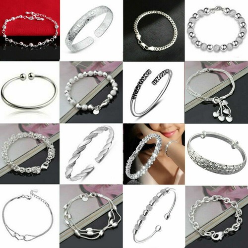 925 Sterling Silver Bangle Bracelet Women Girls /Lady Boho Charm Jewellery Gifts - Picture 2 of 28