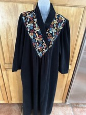 Vintage Vanity Fair L Tall 56  Black Embroidered Velour Zip Robe Shawl Collar
