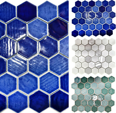 Keramik Mosaik Hexagonal Mosaikfliesen Küchenrückwand Wandverblender Weiß Grün 