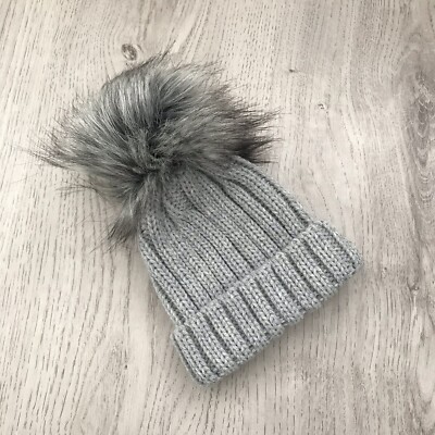 Baby Mütze Kinder grau Strick Single Pom Pom 0-1 Jahre Mädchen Jungen Kinder