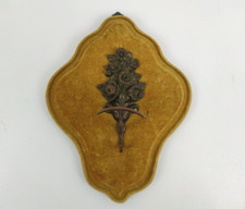 APPENDIABITI IN LEGNO VELLUTO OTTONE VINTAGE DA PARETE ATTACCAPANNI ANTICO