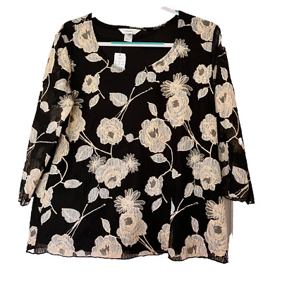 New w/Tags C J Banks Stretch Polyester Embroidered Lace Flowers Pullover Top 1X